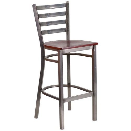 Flash Furniture XU-DG697BLAD-CLR-BAR-MAHW-GG Mahogany Finish Seat With Ladder Back Steel Clear Coated Frame Hercules Series Restaurant Bar Stool