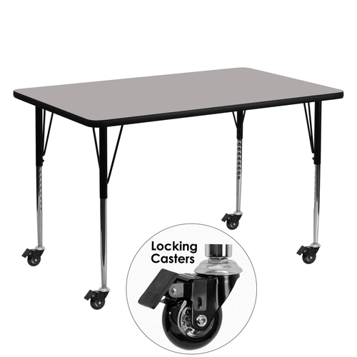 Flash Furniture XU-A3060-REC-GY-H-A-CAS-GG 60" W x 30" D x 22.4" - 30.5" Adjustable Height Rectangular Gray Activity Table