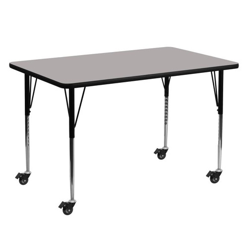 Flash Furniture XU-A3060-REC-GY-H-A-CAS-GG 60" W x 30" D x 22.4" - 30.5" Adjustable Height Rectangular Gray Activity Table