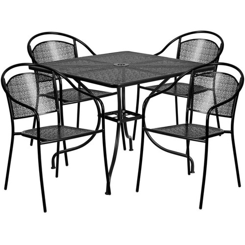 Flash Furniture CO-35SQ-03CHR4-BK-GG 35.5" W x 35.5" D x 28.75" H Black Steel Square Patio Table Set with 4 Chairs