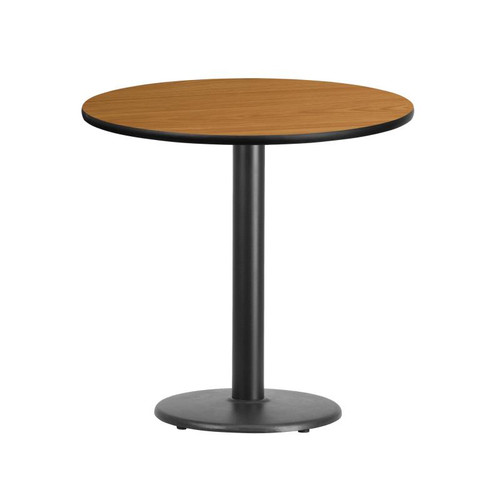Flash Furniture XU-RD-30-NATTB-TR18-GG 30" Dia. Round Natural Laminated Dining Height Table with Pedestal Base