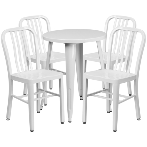 Flash Furniture CH-51080TH-4-18VRT-WH-GG 24" Dia. x 29" H White Metal Round Table and 4 Chair Set
