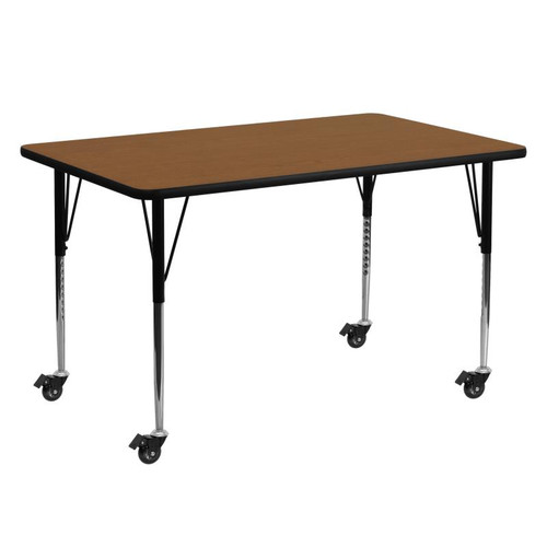 Flash Furniture XU-A2460-REC-OAK-H-A-CAS-GG 60" W x 24" D x 22.62" - 30.5" Adjustable Height Rectangular Oak Activity Table