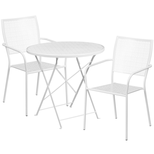 Flash Furniture CO-35SQ-03CHR4-BK-GG 35.5" W x 35.5" D x 28.75" H Black Steel Square Patio Table Set with 2 Chairs