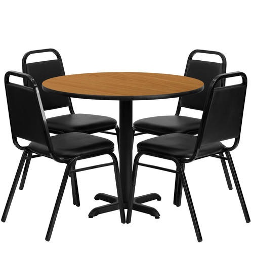 Flash Furniture HDBF1003-GG 36" Dia. x 30" H Natural Laminate Finish Round Table Set with 4 Banquet Chairs