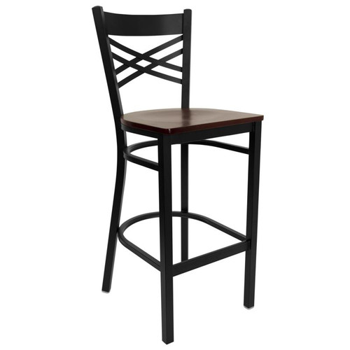 Flash Furniture XU-6F8BXBK-BAR-MAHW-GG Mahogany Finish Seat Steel Black Powder Coated Frame Hercules Series Restaurant Bar Stool