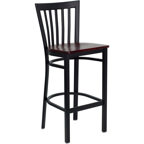 Flash Furniture XU-DG6R8BSCH-BAR-MAHW-GG Mahogany Finish Seat With Schoolhouse Back Steel Black Powder Coated Frame Hercules Series Restaurant Bar Stool