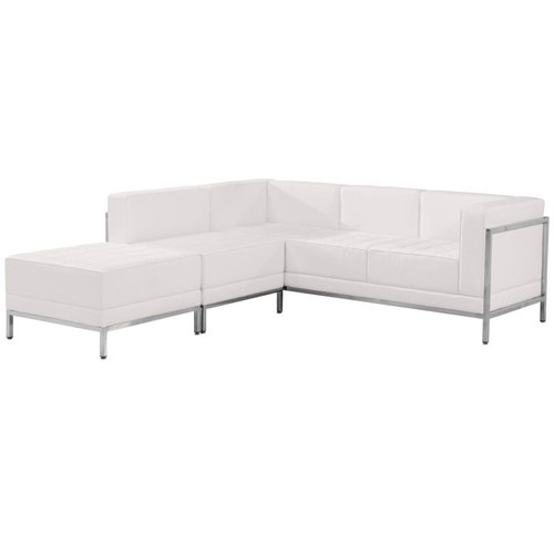 Flash Furniture ZB-IMAG-SECT-SET9-WH-GG White LeatherSoft With Stainless Steel Legs Modular Hercules Imagination Series Sectional