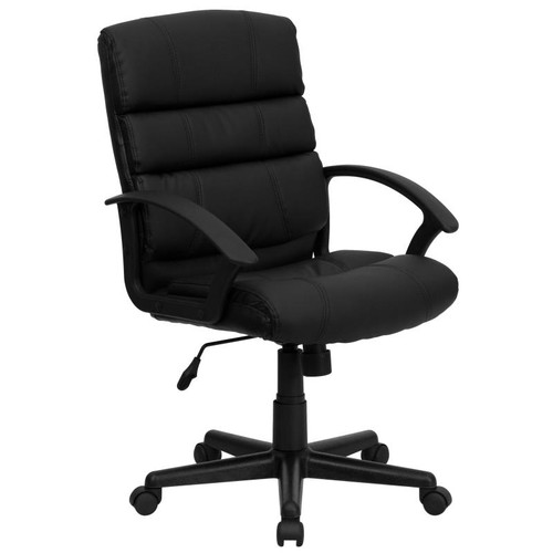 Flash Furniture GO-1004-BK-LEA-GG Black Bonded Leather Nylon Arms Mid Back Design Swivel Task/Office Chair