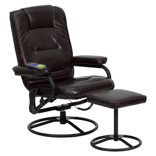 Flash Furniture BT-703-MASS-BN-GG Brown LeatherSoft Metal Base Swivel Massaging Recliner