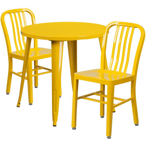 Flash Furniture CH-51090TH-2-18VRT-YL-GG 30" Dia. x 29 1/2" H Yellow Metal Round Table and 2 Chair Set