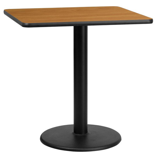 Flash Furniture XU-NATTB-3030-TR18-GG 30"W x 30"D x 31-1/8"H Melamine Core With Natural Laminate Finish Cast Iron Column With Black Powder Coated Finish Square Dining Height Table