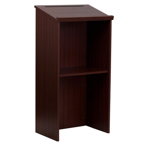 Flash Furniture MT-M8830-LECT-MAH-GG Mahogany Laminate Finish Floor Slanted Surface with Ledge Stand -Up Lectern