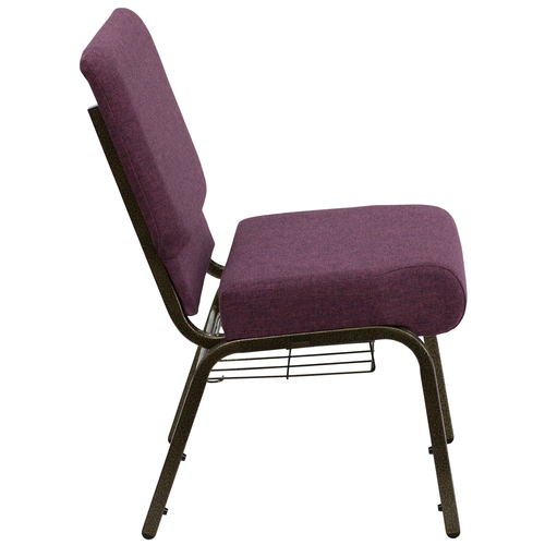 Flash Furniture FD-CH0221-4-GV-005-BAS-GG Plum 21.25" Width Steel Book Rack with Communion Cup Holder Gold Vein Frame Hercules Series Extra Wide Stacking Church Chair