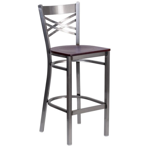 Flash Furniture XU-6F8B-CLR-BAR-MAHW-GG Mahogany Finish Seat Steel Frame With Clear Coat Finish Hercules Series Restaurant Bar Stool
