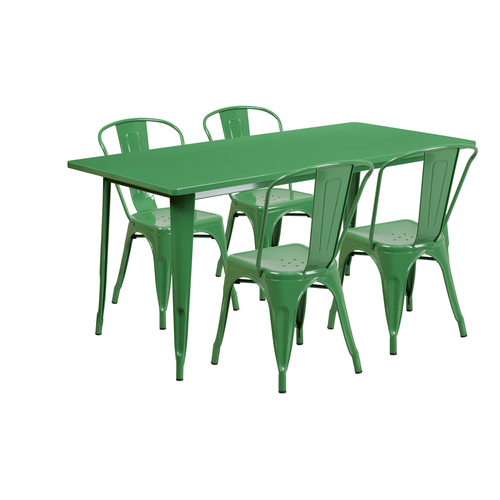 Flash Furniture ET-CT005-4-30-GN-GG Green Steel Rectangular Table Set with 4 Chairs