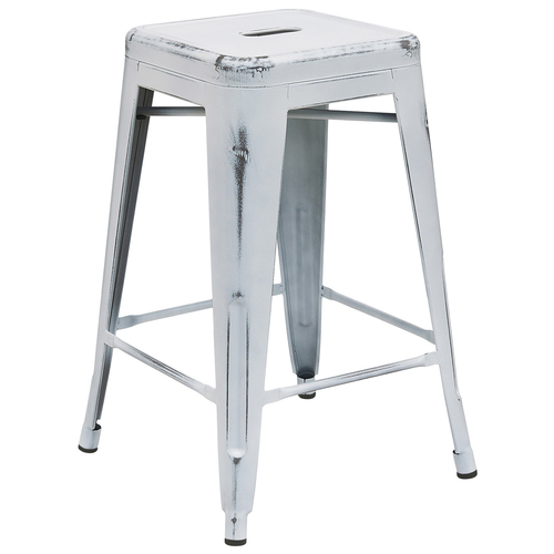 Flash Furniture ET-BT3503-24-WH-GG White Galvanized Steel Counter Height with Drain Hole Seat Bar Stool