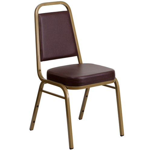 Flash Furniture FD-BHF-1-ALLGOLD-BN-GG Brown Vinyl Upholstered Trapezoidal Back Panel Gold Powder Coated Frame Finish Hercules Series Stacking Banquet Chair