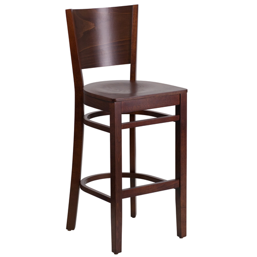 Flash Furniture XU-DG-W0094BAR-WAL-WAL-GG Walnut Finish Seat With Solid Back Walnut Finish Beechwood Frame Lacey Series Restaurant Bar Stool