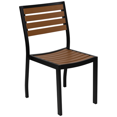 Flash Furniture XU-DG-HW6036-GG Faux Teak Aluminum Frame Horizontal Slat Pattern Back Side Chair