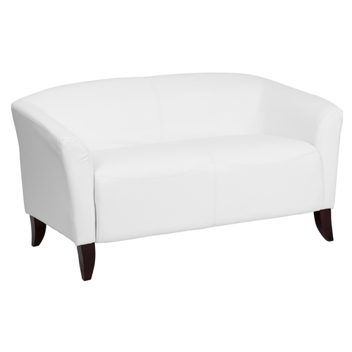 Flash Furniture 111-2-WH-GG White LeatherSoft with Cherry Stained Wood Feet Hercules Imperial Series Reception Loveseat