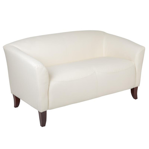 Flash Furniture 111-2-WH-GG White LeatherSoft with Cherry Stained Wood Feet Hercules Imperial Series Reception Loveseat