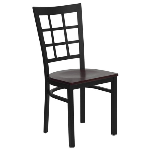 Flash Furniture XU-DG6Q3BWIN-MAHW-GG Metal Window Pane Back .62" Thick Mahogany Finish Plywood Seat Hercules Series Restaurant Chair