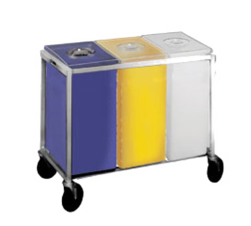 Winholt 148PIB 225 Lbs. 1 White 1 Yellow & 1 Blue Bin 3 Clear Covers Polyethylene Aluminum Frame with Large 5" Casters Triple Assembly Ingredient Bin