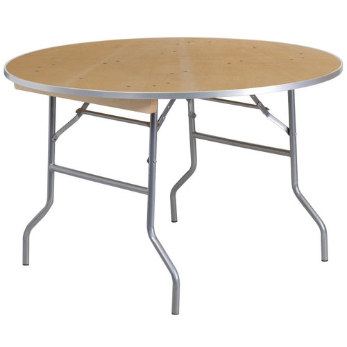 Flash Furniture XA-48-BIRCH-M-GG 440 Lbs. Polyurethane Varnish Top Round Heavy Duty Folding Banquet Table