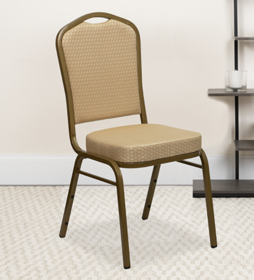 Flash Furniture FD-C01-ALLGOLD-H20124E-GG Beige Diamond Patterned Fabric Gold Powder Coated Frame Finish Hercules Series Stacking Banquet Chair