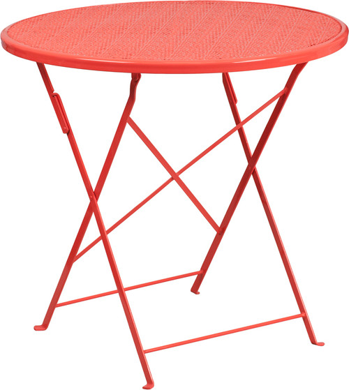 Flash Furniture CO-4-RED-GG 30" Dia. x 28"H Coral Steel Round Folding Patio Table