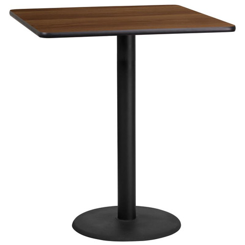 Flash Furniture XU-WALTB-3636-TR24B-GG Walnut Laminate Square Top PVC T-Mold Edge Table