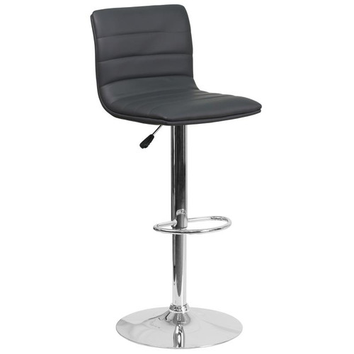 Flash Furniture CH-92023-1-GY-GG 17-5/8" Dia. Swivel Bar Stool Modern Gray Vinyl Adjustable With Back And Chrome Pedestal Base
