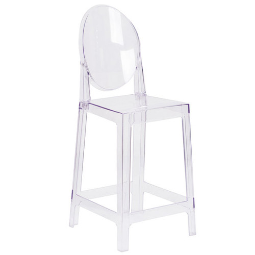 Flash Furniture OW-GHOSTBACK-24-GG Transparent Crystal Molded Polycarbonate Oval Back Ghost Counter Stool