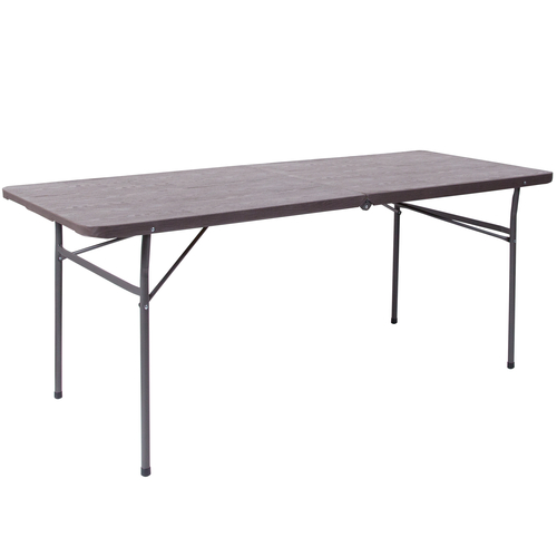 Flash Furniture DAD-LF-183Z-GG 220 Lbs. Brown Woodgrain Plastic Top Rectangular Folding Table