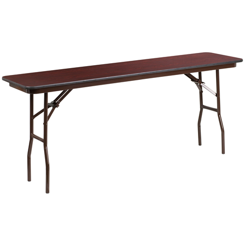 Flash Furniture YT-1872-MEL-WAL-GG 96" W x 18" D x 30" H Melamine Laminate Mahogany Top Rectangular Folding Table