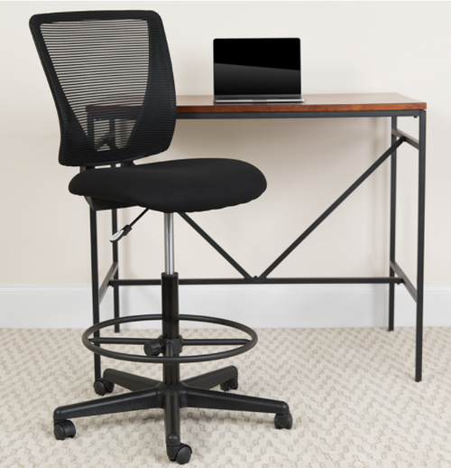 Flash Furniture GO-2100-GG 250 Lb. Black Mid-Back Design Ergonomic Swivel Drafting Stool