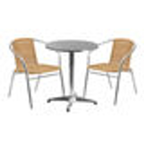 Flash Furniture TLH-ALUM-24RD-020BGECHR2-GG 27.5" H Beige Steel Round Table Set with 2 Chairs