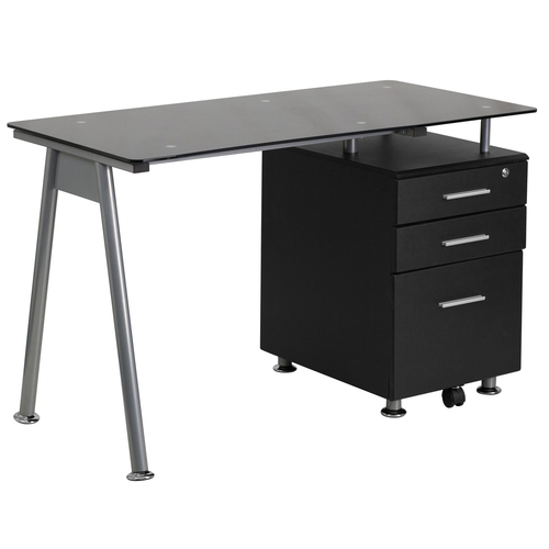 Flash Furniture NAN-WK-021A-GG 47.25" W x 29.5" D x 29.5" H Tempered Glass Top Mobile Computer Desk