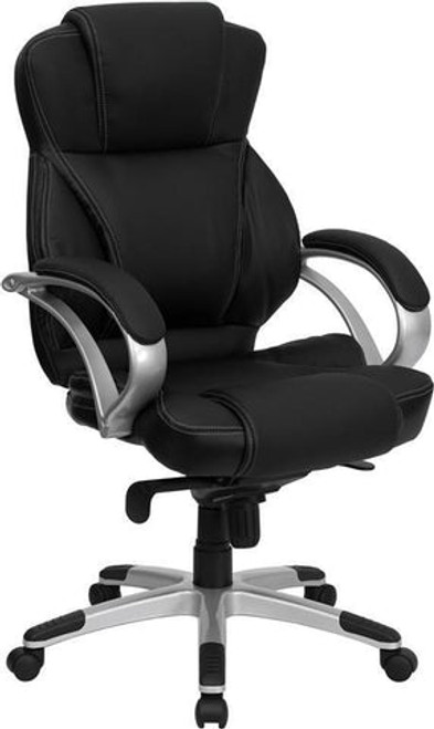 Flash Furniture H-9626L-2-GG 250 Lb. Black Bonded Leather Padded Arms Contemporary Executive Swivel Office Chair