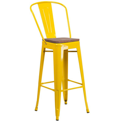 Flash Furniture CH-31320-30GB-YL-WD-GG Yellow Metal Curved Back With Vertical Slat Bistro Style Bar Stool