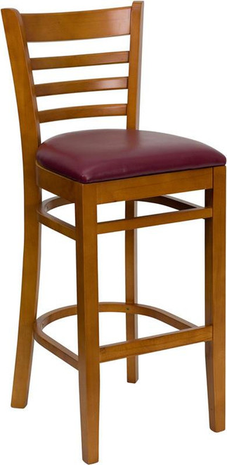 Flash Furniture XU-DGW0005BARLAD-CHY-BLKV-GG Black Vinyl Seat With Ladder Back Cherry Finish Beechwood Frame Hercules Series Restaurant Bar Stool