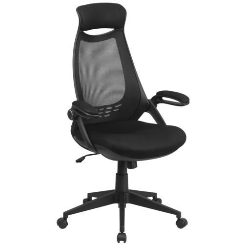 Flash Furniture HL-0018-GG 250 Lb. Black Fabric Padded Arms Executive Swivel Office Chair