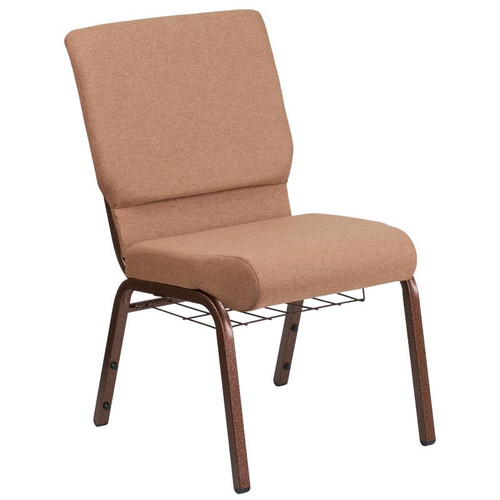 Flash Furniture FD-CH02185-CV-BN-BAS-GG Caramel 19.25" Width Steel Book Rack with Communion Cup Holder Copper Vein Frame Finish Hercules Series Stacking Church Chair