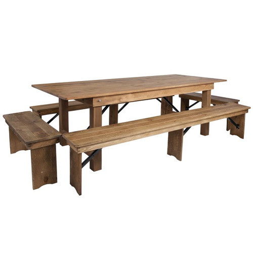 Flash Furniture XA-FARM-5-GG 96"W x 40"D x 30"H Folding Table With Wood Base Rectangular Antique Rustic Design Hercules Series Folding Farm Table Set
