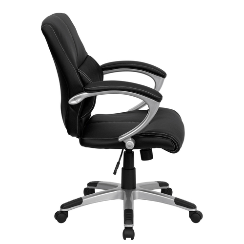 Flash Furniture H-9637L-2-MID-GG 250 Lb. Black Bonded Leather Padded Arms Contemporary Swivel Manager's/Office Chair