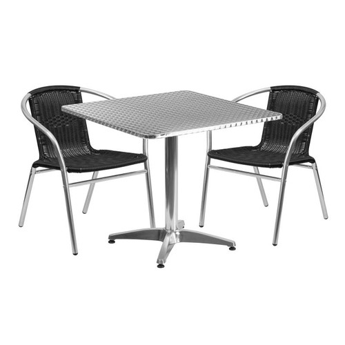 Flash Furniture TLH-ALUM-32SQ-020BKCHR2-GG Black Steel Square Table Set with 2 Chairs