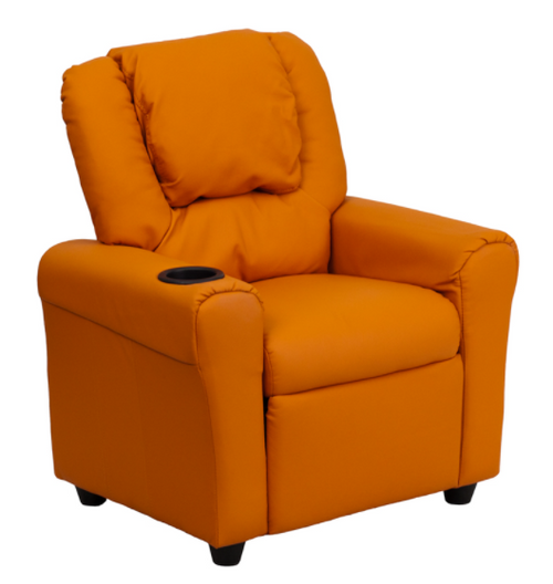 Flash Furniture DG-ULT-KID-ORANGE-GG 90 Lb. Orange Vinyl Solid Hardwood Frame Contemporary Style Kids Recliner