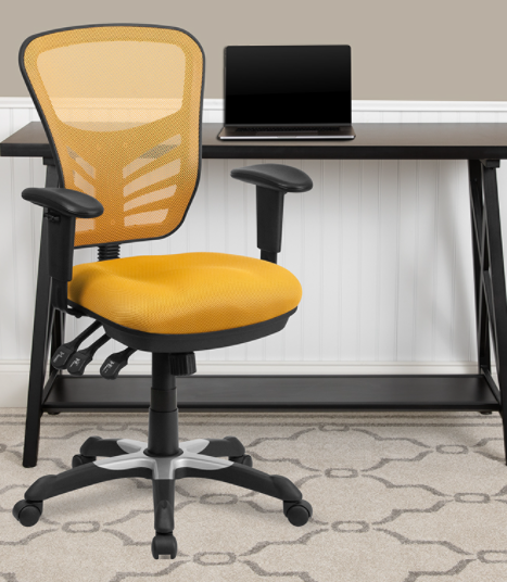 Flash Furniture HL-0001-YEL-GG 250 Lb. Yellow-Orange Fabric Padded Arms Swivel Task Chair
