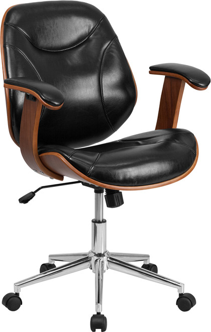 Flash Furniture SD-SDM-2235-5-BK-GG 250 Lb. Black Bonded Leather Padded Arms Bentwood Executive Swivel Office Chair